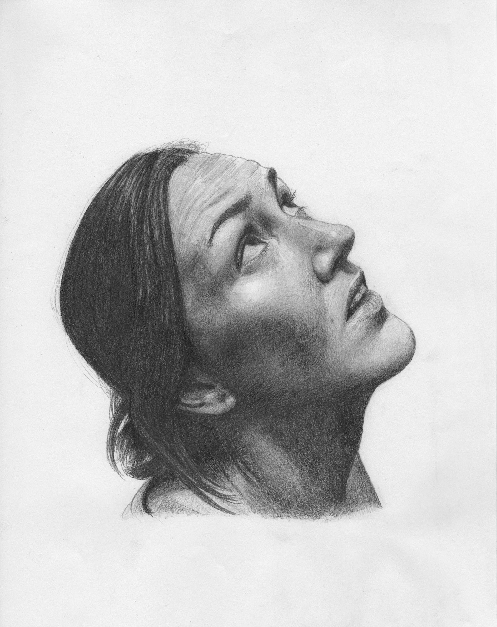 Pencil portrait drawing of me looking up