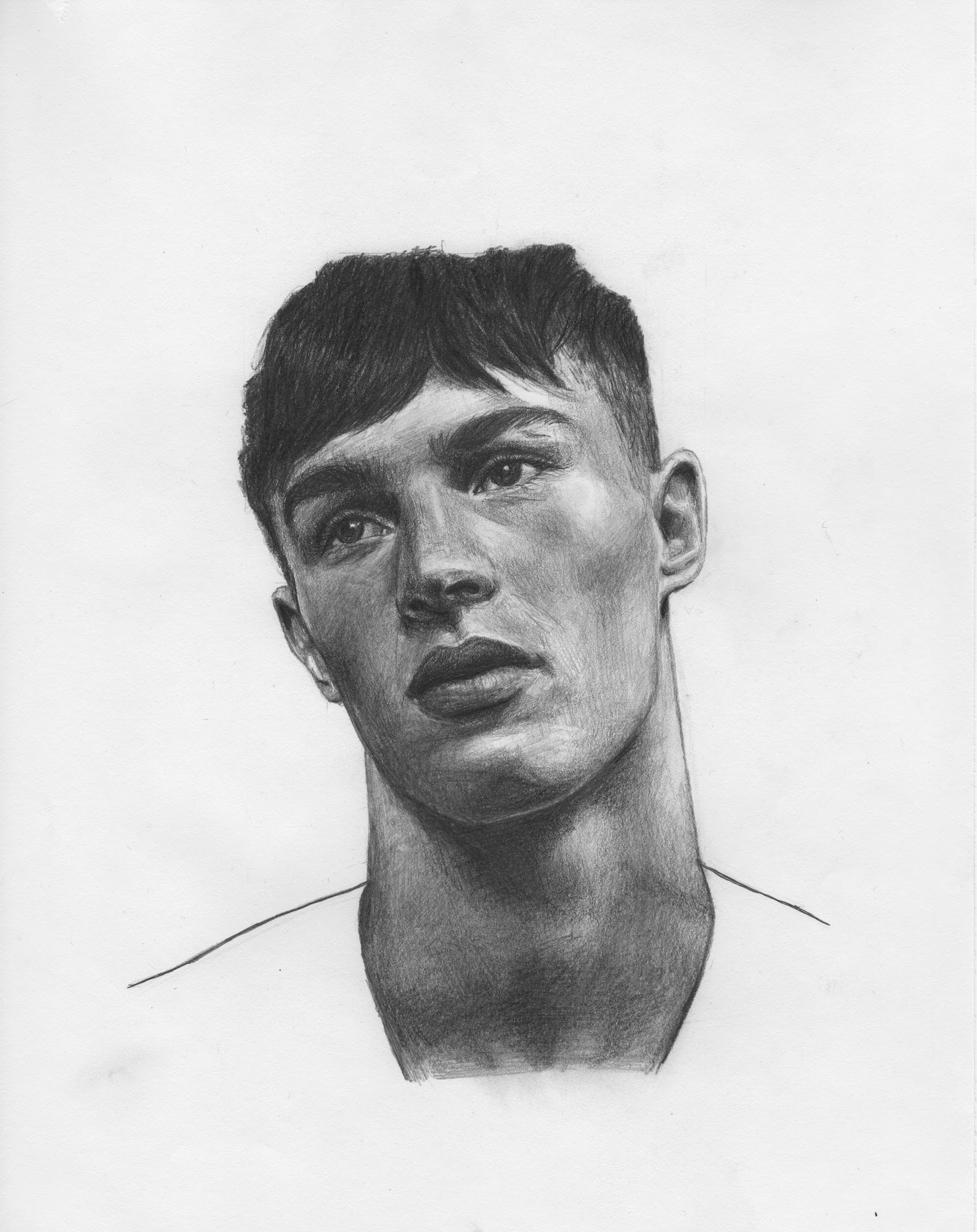 Pencil portrait drawing of a man looking unimpressed