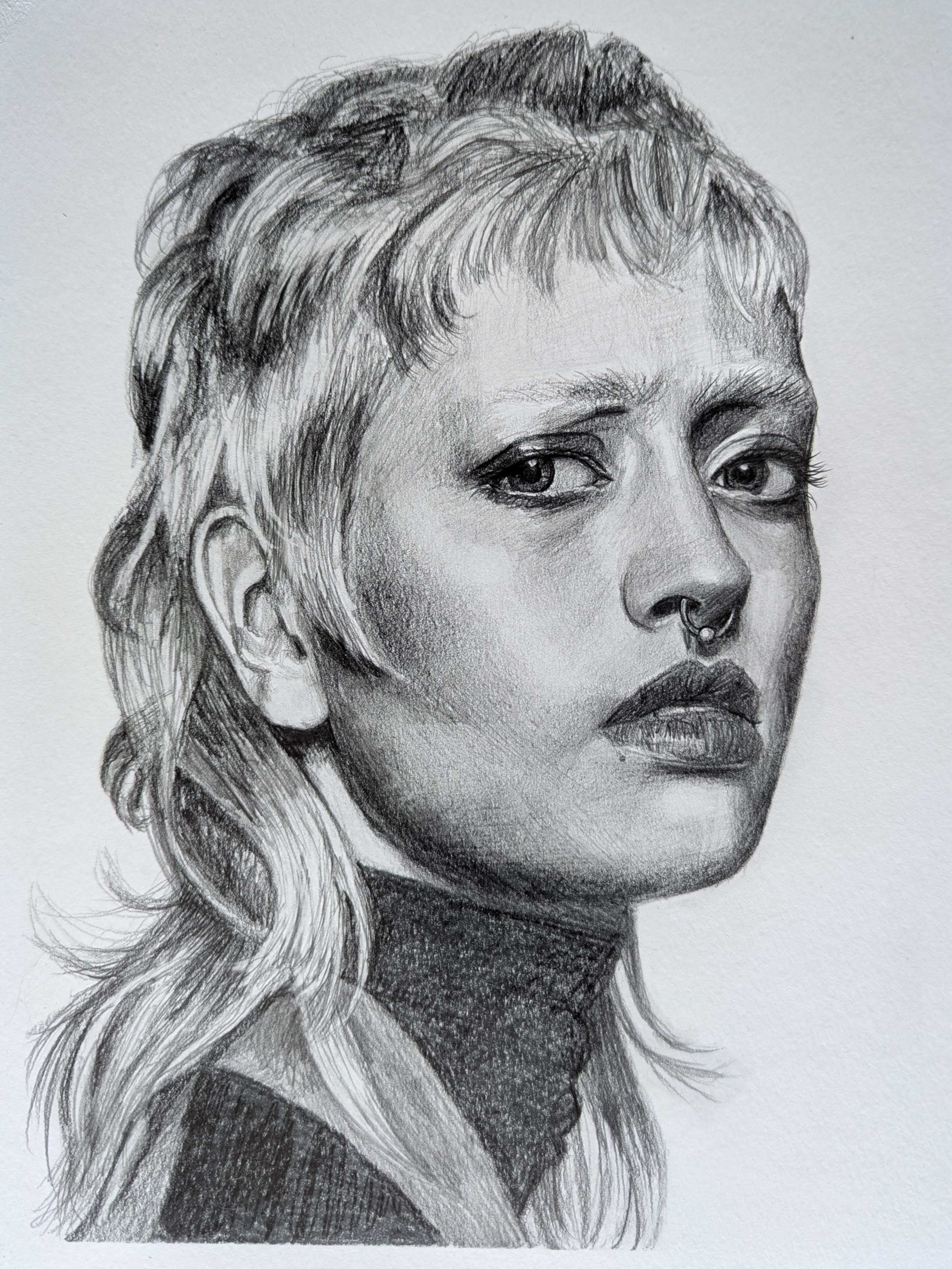 Pencil portrait drawing of a model