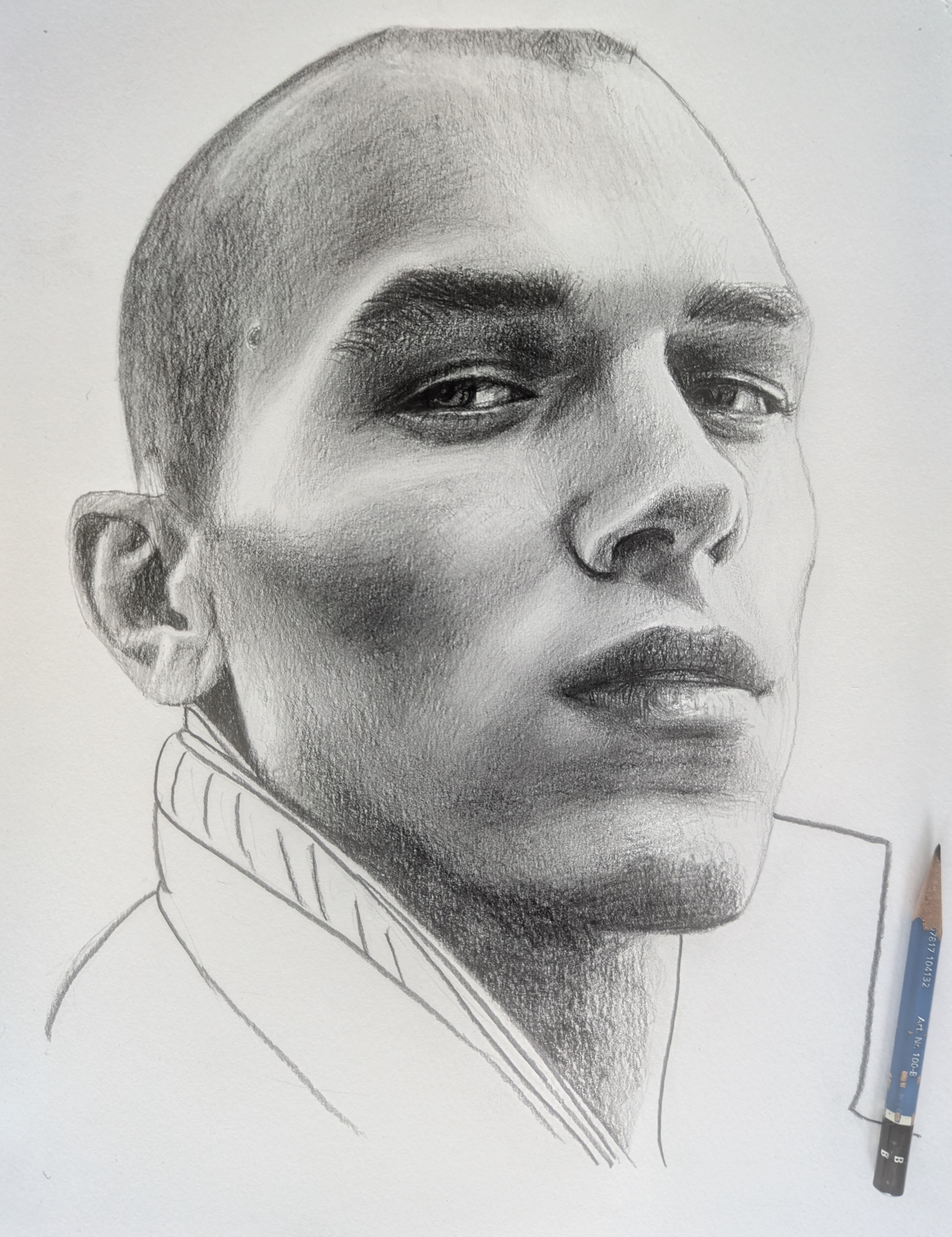 Pencil portrait drawing of a model