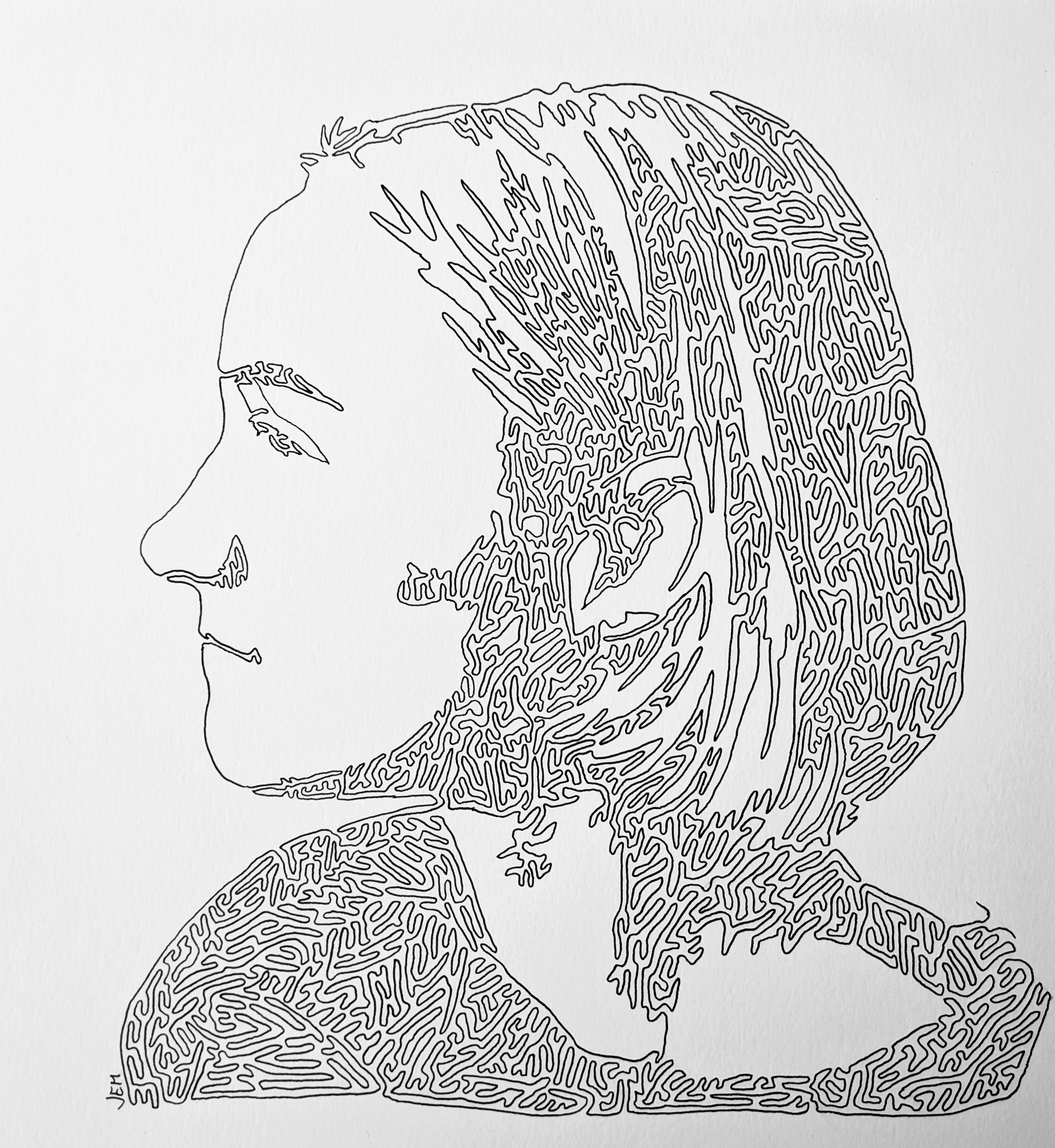 Line drawing of a Rebecca